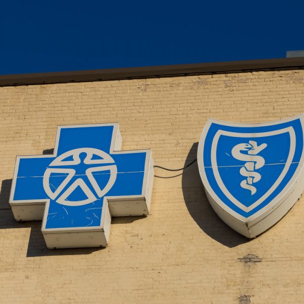 Grand Rapids, USA- AUGUST 27, 2023: Blue Cross Blue Shield of Michigan located in downtown Grand Rapids, Michigan. BCBSM provides health insurance in Michigan